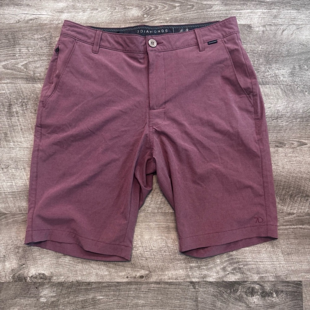 7 Diamonds Dynamic Performance Shorts Brick Red Quick Dry Mens Sz. 31